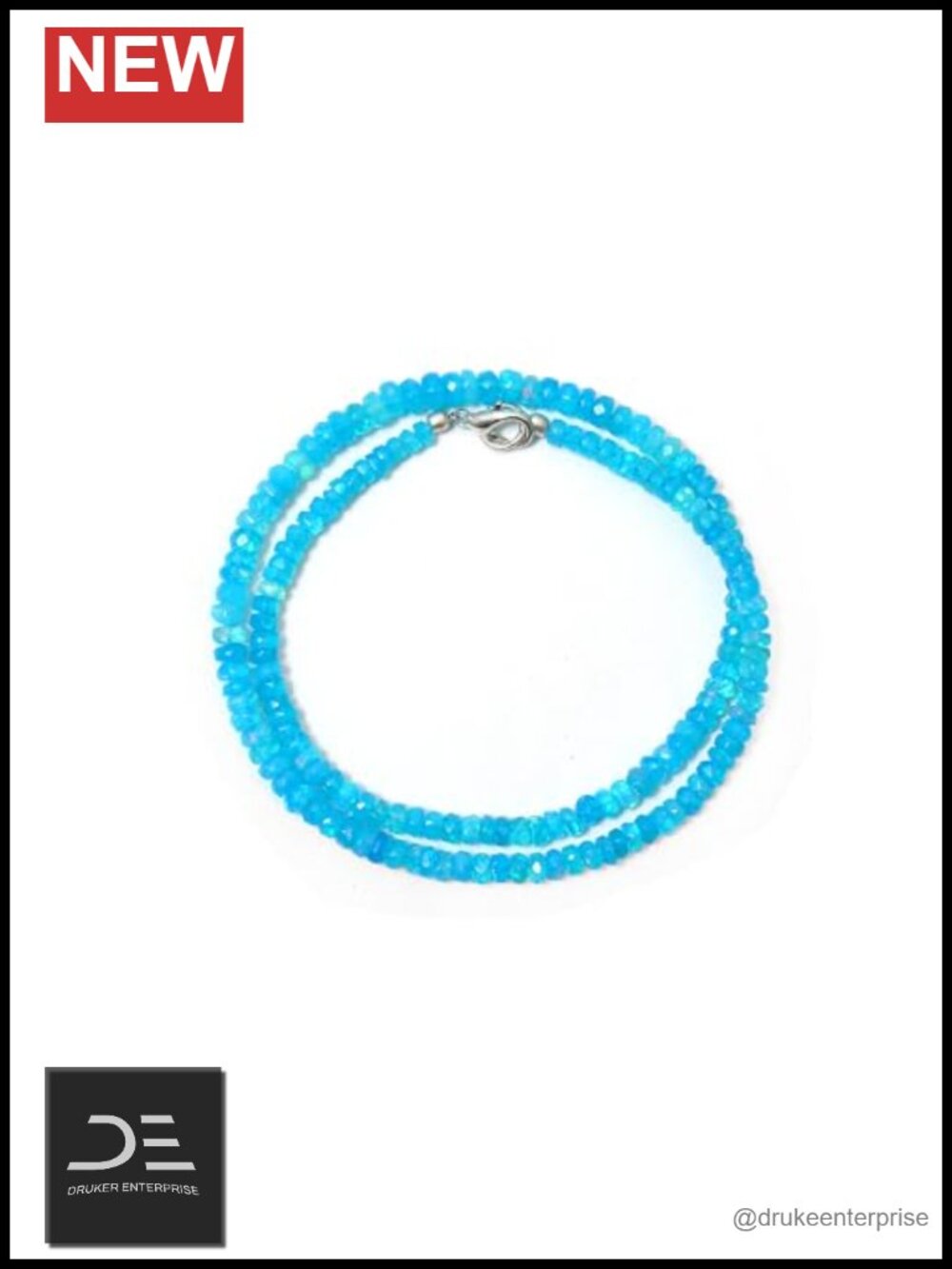 Natural Blue Ethiopian Opal Faceted Rondelle Beaded Necklace Handmade 925